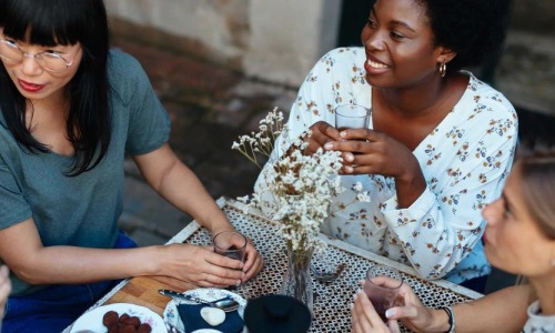 group of women having brunch at a neighborhood restaurant